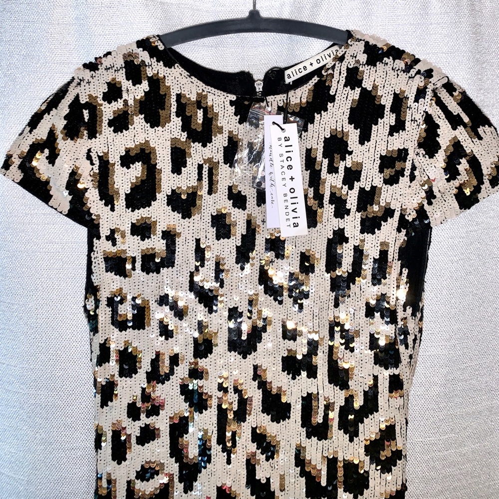 NWT! Alice & Olivia Nat Sequin Leopard Midi Dress
